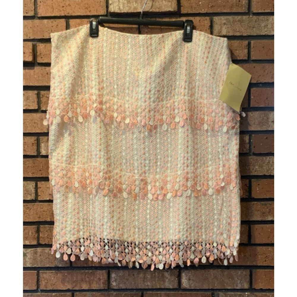 Focus by Shani QVC Womens Pink/White‎ Lace Pencil Skirt Fringe Size 24